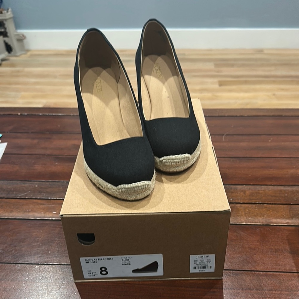 J. Crew Elegant Black Espadrille Wedges